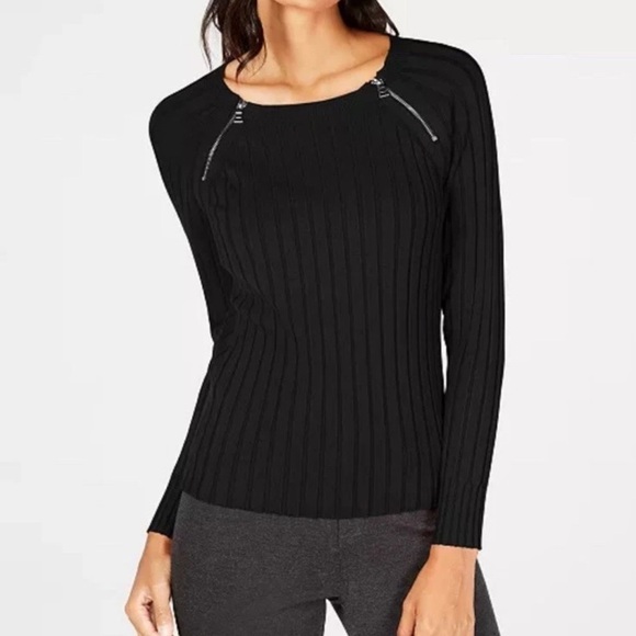 INC International Concepts Black Ribbed XL Sweater Silver Zipper Detail Size NWT - Picture 1 of 9